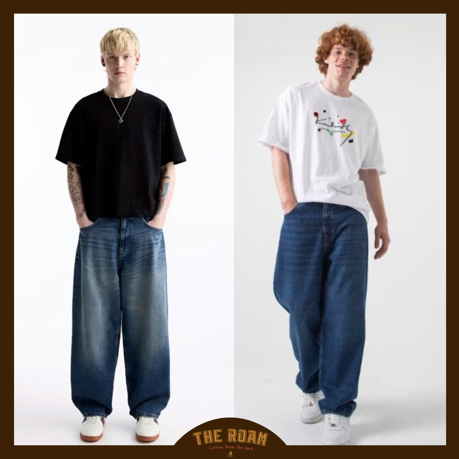 Phối quần jeans ống rộng nam với áo thun oversize